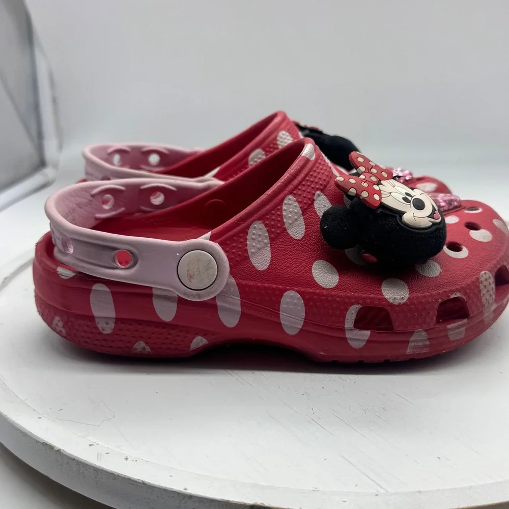 Crocs Kids Minnie Mouse Polka Dot Red Pink Clogs Shoes J1 Disney Charms